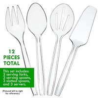 Plasticpro Disposable Plastic Serving Utensils Set of 12 3 Spoons, 3 Forks 3 Knives, 3 Sifting Spoons, Clear Heavyweight