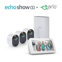 Arlo Ultra - 4K UHD Wire-Free Security 3 Camera System | Indoor/Outdoor Security Cameras with Echo Show 5 (Sandstone)