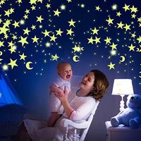 Glow in The Dark Stars & Moon Pack of 300 | Fluorescent Ceiling Stars for Kids | Estrellas Fluorescentes para Niños | Glow Moon and Stars Set for Bedrooms and Nurseries