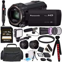 Panasonic HC-V770K Full HD Camcorder MFR # HC-V770K + Sony 64GB SDXC Card + Spacious Carrying Case + SD/microSD Memory Card Reader + Memory Card Wallet + Tripod + Microfiber Cleaning Cloth Bundle