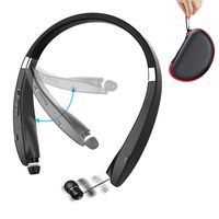 Foldable Bluetooth Headset,Wireless Bluetooth Headphones with Retractable Earbuds,Bluetooth Sweat Proof Sport Headphones with Carry Case Built in Mic