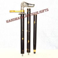 Nautical World Dog Head Antique Vintage Hard Wood and Silver Brass Pool Cue Walking Stick