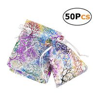 Drawstring Gift Bags Coralline Organza Pouch for Candy Chocolate Jewelry 2.7"x3.5" 50pcs White
