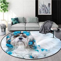Dog Lover Modern Flannel Microfiber Non-Slip Machine Round Area Rug,Shih Tzu Dog Grooming Carpet Door Pad for Bedroom/Living Room/Balcony/Kitchen Mat Round-55