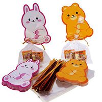 Cute Bear n Rabbit Tags with cello Treat bags for Cookie Biscuits Candy Cake Baking Gift Packaging, Pack of 48 (Mix)