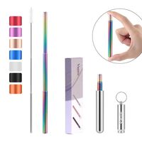 Vantic Portable Reusable Drinking Telescopic Stainless Steel Metal Straw with Aluminum Case & Cleaning Brush (2019), Silver-Rainbow