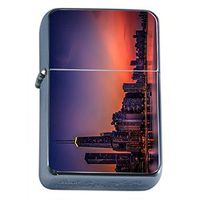 Chicago City Skyline Flip Top Oil Lighter S6 Smoking Cigarette Smoker Includes Silver Case