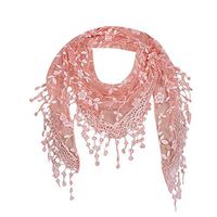 Coupondeal Women Lace Sheer Floral Scarf Shawl Wrap Tassel Scarf(Khaki)
