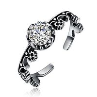 YJEdward Vintage 925 Silver Simulated Diamond Black Flower Ring Fashin Hip Hop Jewelry
