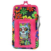 Neoprene Soft Cigarette and Lighter Case with Snap Clasp Closure - Floral Skull