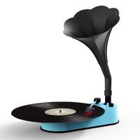 VMO Turntable Record Player with Horn Speaker for 33/45 RPM Records,Mini Gramophone Supporting Bluetooth Playback Blue