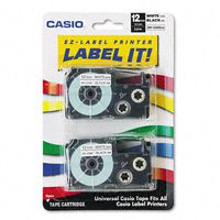 Casio : Tape Cassettes for KL Label Makers, 12mm x 26ft, Black on White, 2 per Pack -:- Sold as 2 Packs of - 2 - / - Total of 4 Each