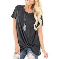 Meikosks Ladies Short Sleeve Tunics Plus Size Knotted Tops Solid Color T Shirt O Neck Tee Dark Gray