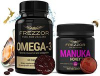 FREZZOR Omega-3 Black + FREZZOR Manuka Honey UFF1000, Cold & Flu Relief, Sore Throat Symptom Relief, Immune System, Anti-Inflammatory, Antioxidant, New Zealand Green Lipped Mussel Omega-3 Supplement