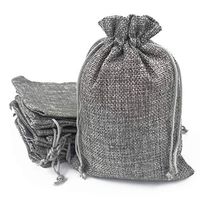 50PCS Burlap Favor Gift Bags with Drawstring and Cotton Lining (3.5 X 4.7 Inch, 02 Grey)