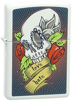 Zippo Skull and Rose Pocket Lighter, White Matte