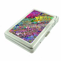Groovy Rainbow Em6 Hip Silver Cigarette Case With Built In Lighter 4.75" X 2.75" Id Holder Metal Wallet RFID Protection