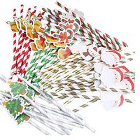 MOTZU 60 Biodegradable Paper Straws, Christmas Pattern, Rainbow Colors Striped Drinking Straw for Juice, Cocktail, Coffee, Soda, Smoothies, Wedding, Bridal, Holiday Party Suppliers, Multiple Patterns