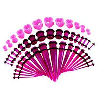 48 PCS Acrylic Tapers Heart Tunnels Plug Set 14G-0000G Ear Stretching Kit Jewerly Accessory Unique Creative Cheap Design Casual Stylish | Color - Purple