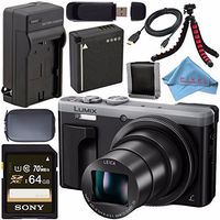 Panasonic Lumix DMC-ZS60 Digital Camera (Silver) DMC-ZS60-S + DMW-BLG10 Lithium Ion Battery + External Rapid Charger + Sony 64GB SDXC Card + Small Case + Flexible Tripod Bundle