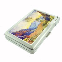 Perfection In Style Metal Cigarette Case with Built in Lighter Vintage Hawaiian Art Design 012