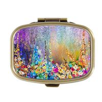 Cecillia Abstract Floral Watercolor Painting Pill Box Decorative Boxes Bronze Rectangular Pill Case Medicine Tablet Holder Wallet Organizer Case for Pocket or Purse