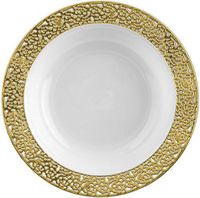 Inspiration 12oz. White w/ Gold Lace Border Plastic Bowls 10 count