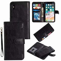 iPhone XS MAX Wallet Case,Locase 6.5" iPhone XS MAX Protective Case,with 3 Card Holder 1 Cash Slot Detachable Magnetic Slim Case Removable Strap Light Handbag Purse for iPhone XS MAX 6.5inch Black