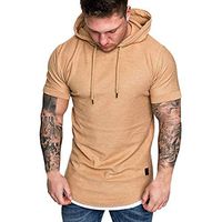 Xia&Han Mens Slim Fit Drawstring Hoodie Short Sleeve Blouse Solid Shirts Casual Tops Pullover Tunic Vest Khaki