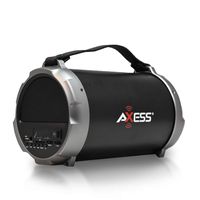 AXESS SPBT1037 Portable Bluetooth Indoor/Outdoor 2.1 Hi-Fi Cylinder Loud Speaker with Built-In 4" Sub + Vibrating Disk and SD Card, USB, AUX Inputs in Gray