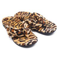 V.Step Cozy Velour Flip Flops with Arch Support Orthotic Sandals for Flat Feet Plantar Fasciitis, Leopard Print, Women 11/Men 10