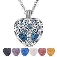 CELESTIA Essential Oil Diffuser Necklace for Women Heart Aromatherapy Locket Pendant with 7 Reusable Coloured Lava Stones Gift Jewelry Set - 24" Chain