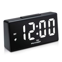 PEAKEEP Night Light Plug in Digital Alarm Clock with USB Charger Dimmer, Day, DST (White LED)