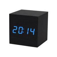 Wensltd 1pc Digital LED Black Wooden Wood Desk Cube Alarm Clack