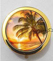 BlackKey Palm Trees Tropical Beach Ocean Breeze with Sun - Summer 3-Compartment Decorative Pocket Gift Box Case Organizer for Pill, Color 2 -108