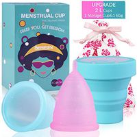 Menstrual Cups 2-Large Cups for Heavy Flow Soft and Reusable Period Cup FDA Approved Medical Grade Silicon Tampons and Pads Alternative Blue&Pink