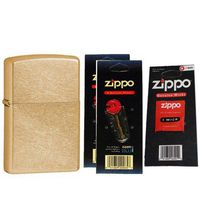 Zippo 207G Classic Gold Dust Windproof Pocket Lighter with Two Flint Card and One Wick Card