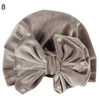 Ugthe Baby Accessories Cute Solid Color Faux Pearl Bow Turban Cap Toddler Baby Girl Elastic Beanie Hat - Grey