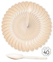 Cubicity JSC Palm Leaf Disposable Spoons 40 Pieces, Compostable Biodegradable Eco Friendly Kitchen Utensil Cutlery Party Food Catering Lunch Dinner Soup Dessert Cereal Kitchen, Natural Palm Leaf