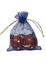 SUNGULF 100Pcs Sheer Organza Drawstring Pouches Stars and Moon Wedding Party Favor Jewelry Candy Gift Bags (3x4 inch, Blue)