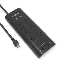 POWRUI 8-Outlet Surge Protector Power Strip with 4 USB Charging Ports and 6-Foot Heavy Duty Extension Cord, 2100 Joules