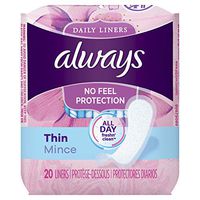 Always Thin Daily Liners Regular Unscented Wrapped, 20 Count