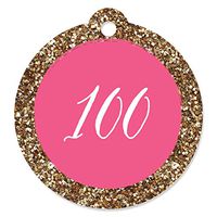 Chic 100th Birthday - Pink and Gold - Birthday Party Favor Gift Tags (Set of 20)