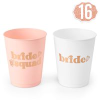 xo, Fetti Bachelorette Party Bride Squad Cups - Pink, White + Gold 16 Count, 16 Oz. | Bridal Shower, Engagement Party Decoration and Bride To Be Gift