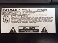 Sharp Model VC-H992U Hi Fi Stereo - Rapid Rewind 4 Head VCR Player/Recorder