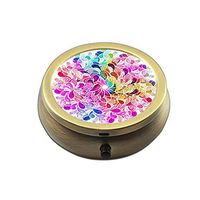 Pill Box Case Round Bronze Weekly Pill Organizers Case Decorative Boxes- Custom Fashion Style Bronze Pill Box Case for Purse- 3 Compartments Pill Box/Pill Case Pocket (Colorful Floral Prints)