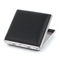 Black Cow Leather Stainless Steel Metal Cigarette Case Holder Box Holds 20 Cigarettes