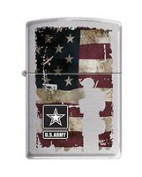 Zippo US Army American Flag Background Brushed Chrome Pocket Lighter
