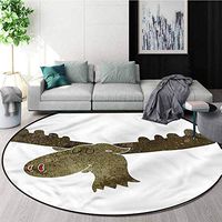 RUGSMAT Moose Machine Washable Round Bath Mat,Nursery Style Animal Portrait Floor Mat Home Decor Round-55