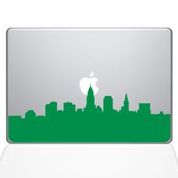 The Decal Guru Cleveland OH City Skyline Decal Vinyl Sticker, 15" MacBook Pro (2015 & Older Models), Green (2356-MAC-15P-LG)